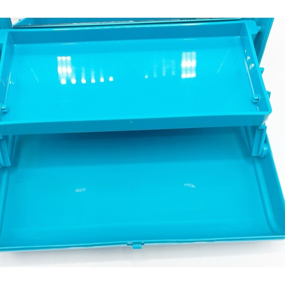 Caboodles Take It Touch Up Cosmetic Makeup Case Organizer Blue 2 Tier w/ Mirror - Picture 10 of 12